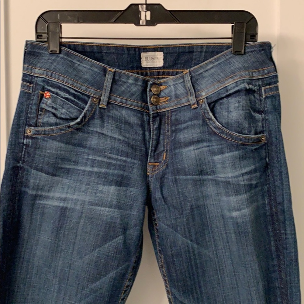 Hudson low rise boot cut jeans with flap pockets